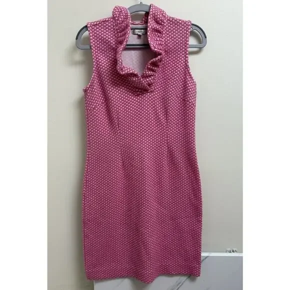 Tyler Boe Women’s Dress XS Pink White Checkered Ruffle Collar Sleeveless - Picture 1 of 5
